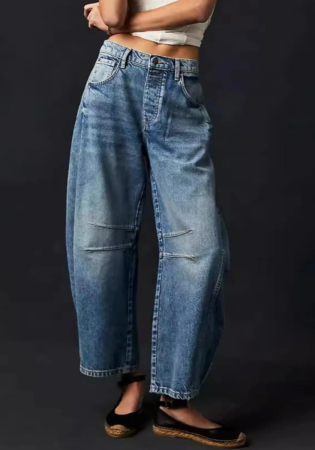 CHARTOU Women's Wide Leg Cropped Baggy Y2k Mid Rise Jeans - Boyfriend Harem Denim Pants