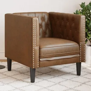 Chesterfield Sofa Chair Brown Faux Suede Leather,Chesterfield Accent Sofa Chair with Faux Suede Leather for Living Room, Comfort and Style Living Room Furniture