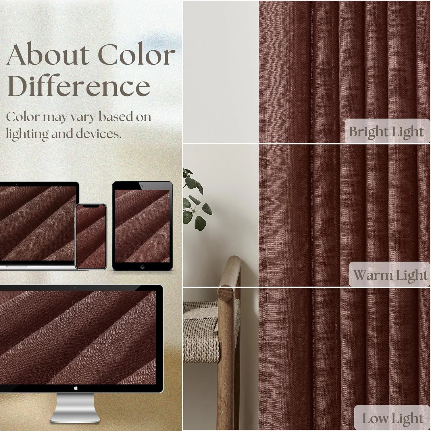 Chestnut Brown 84 Inch Pinch Pleated Linen Curtains 2 Panel Set for Living Room Thick Linen Textured Drapes 84 Inches Long Pinch Pleat Drapes Semi Sheer Curtain for Dining Bedroom Office Rust Maroon