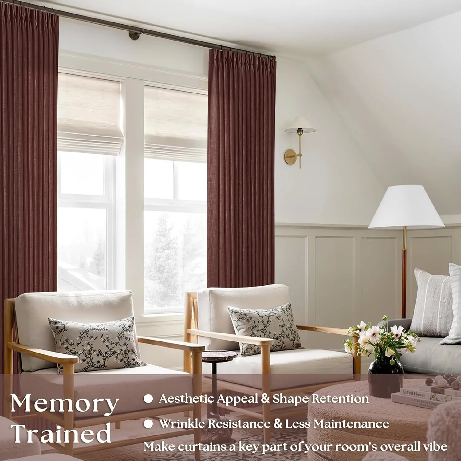 Chestnut Brown 84 Inch Pinch Pleated Linen Curtains 2 Panel Set for Living Room Thick Linen Textured Drapes 84 Inches Long Pinch Pleat Drapes Semi Sheer Curtain for Dining Bedroom Office Rust Maroon