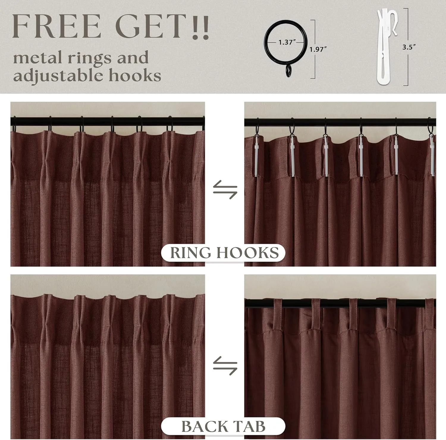 Chestnut Brown 84 Inch Pinch Pleated Linen Curtains 2 Panel Set for Living Room Thick Linen Textured Drapes 84 Inches Long Pinch Pleat Drapes Semi Sheer Curtain for Dining Bedroom Office Rust Maroon