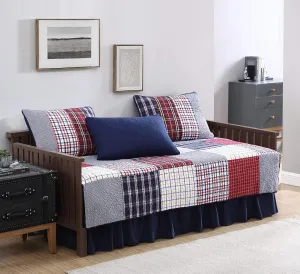 Chezmoi Collection Grizzly 5-Piece Plaid Checkered Patchwork Quilted Daybed Cover Set, Washed Cotton Quilt Set, Daybed Size