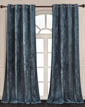 Chezmoi Collection Lux Storm Blue Crushed Velvet Curtains, 2 Panel Set, Room Darkening Distressed Velvet Grommet Top Curtain, 50" W x 96" L for Living Room Bedroom Window Drapes