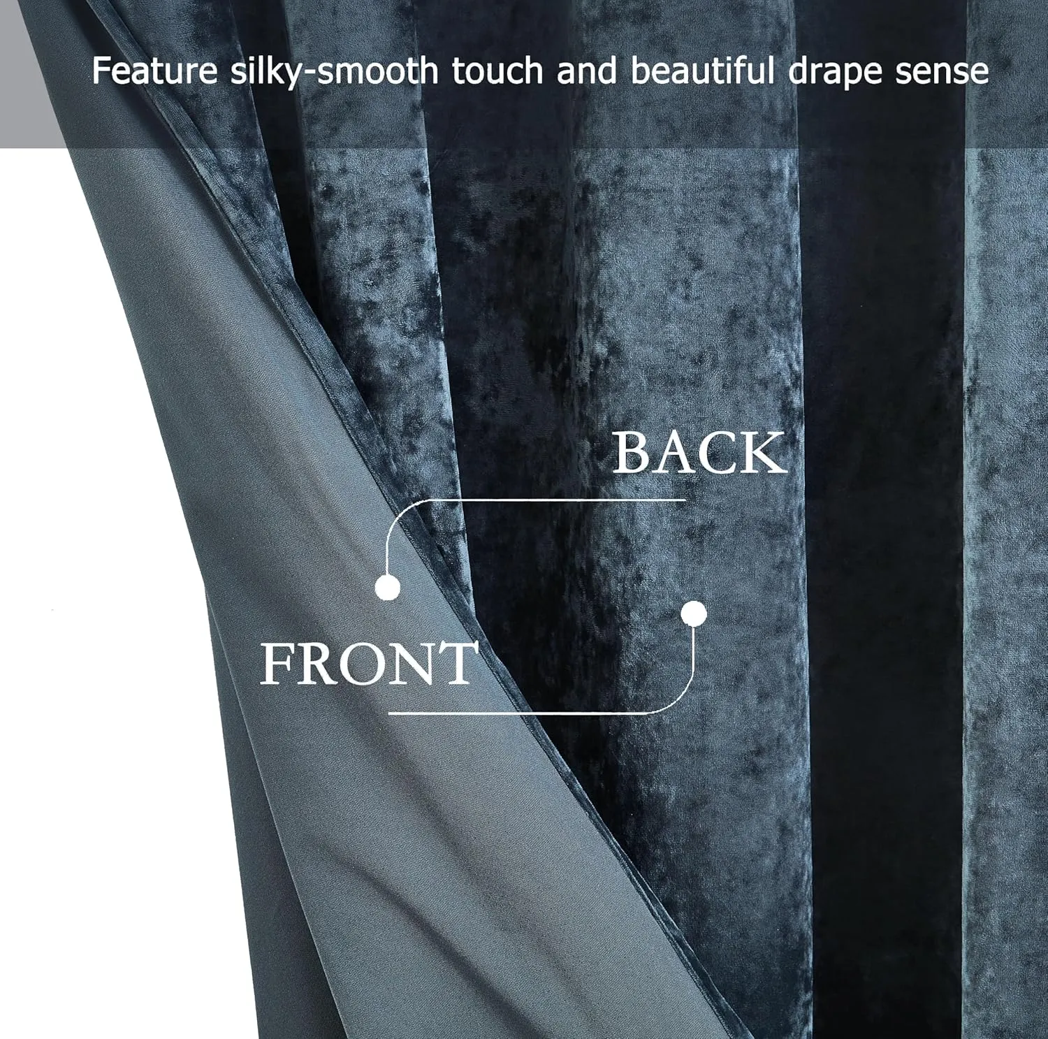 Chezmoi Collection Lux Storm Blue Crushed Velvet Curtains, 2 Panel Set, Room Darkening Distressed Velvet Grommet Top Curtain, 50" W x 96" L for Living Room Bedroom Window Drapes