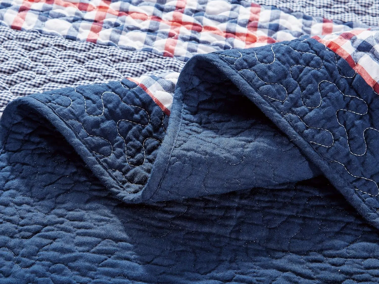 Chezmoi Collection Milton 3-Piece Plaid Checkered Patchwork Striped Quilted 100% Washed Cotton Reversible Bedspread Quilt Set, King