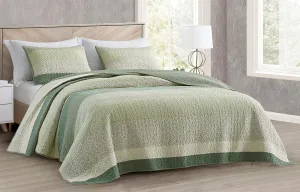 Chezmoi Collection Reed 3-Piece Chic Patchwork Striped Quilt Set - Green Floral Coverlet - Pre-Washed Cotton Lightweight Reversible Bedspread, Oversized King Size