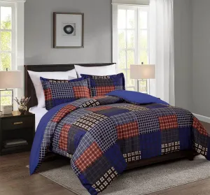 Chezmoi Collection Sherman 3-Piece Oversized Comforter Set - Multicolor Plaid Patchwork Printed Microfiber Bedding, Queen Size