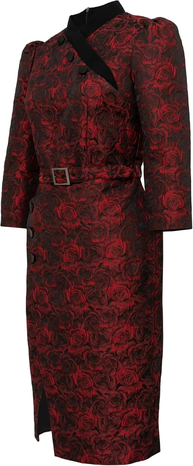 CHIC STAR Womens Embossed Jacquard Buttons Dress