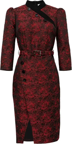 CHIC STAR Womens Embossed Jacquard Buttons Dress