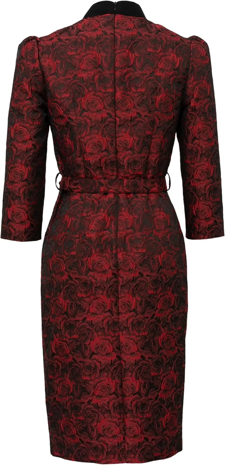 CHIC STAR Womens Embossed Jacquard Buttons Dress
