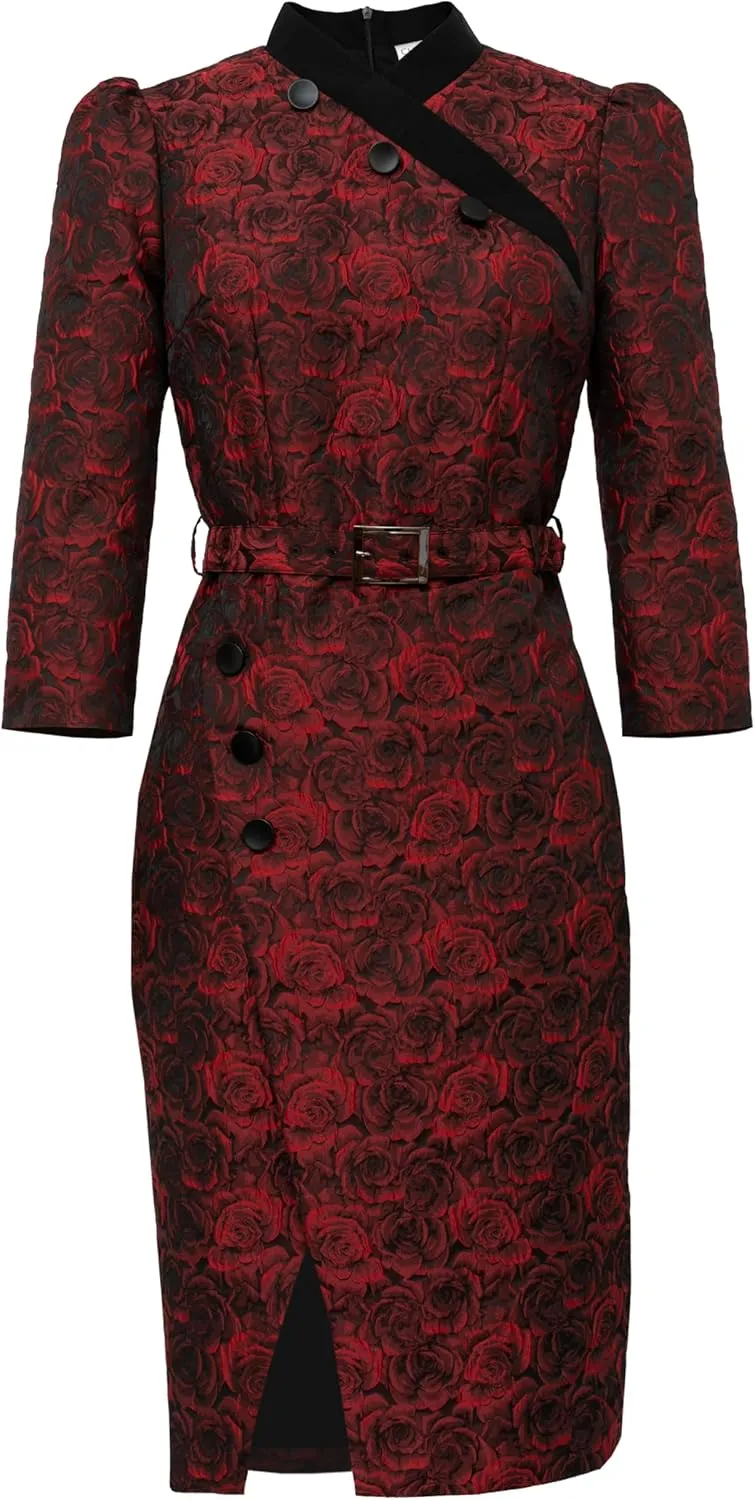 CHIC STAR Womens Embossed Jacquard Buttons Dress