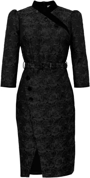 CHIC STAR Womens Embossed Jacquard Buttons Dress