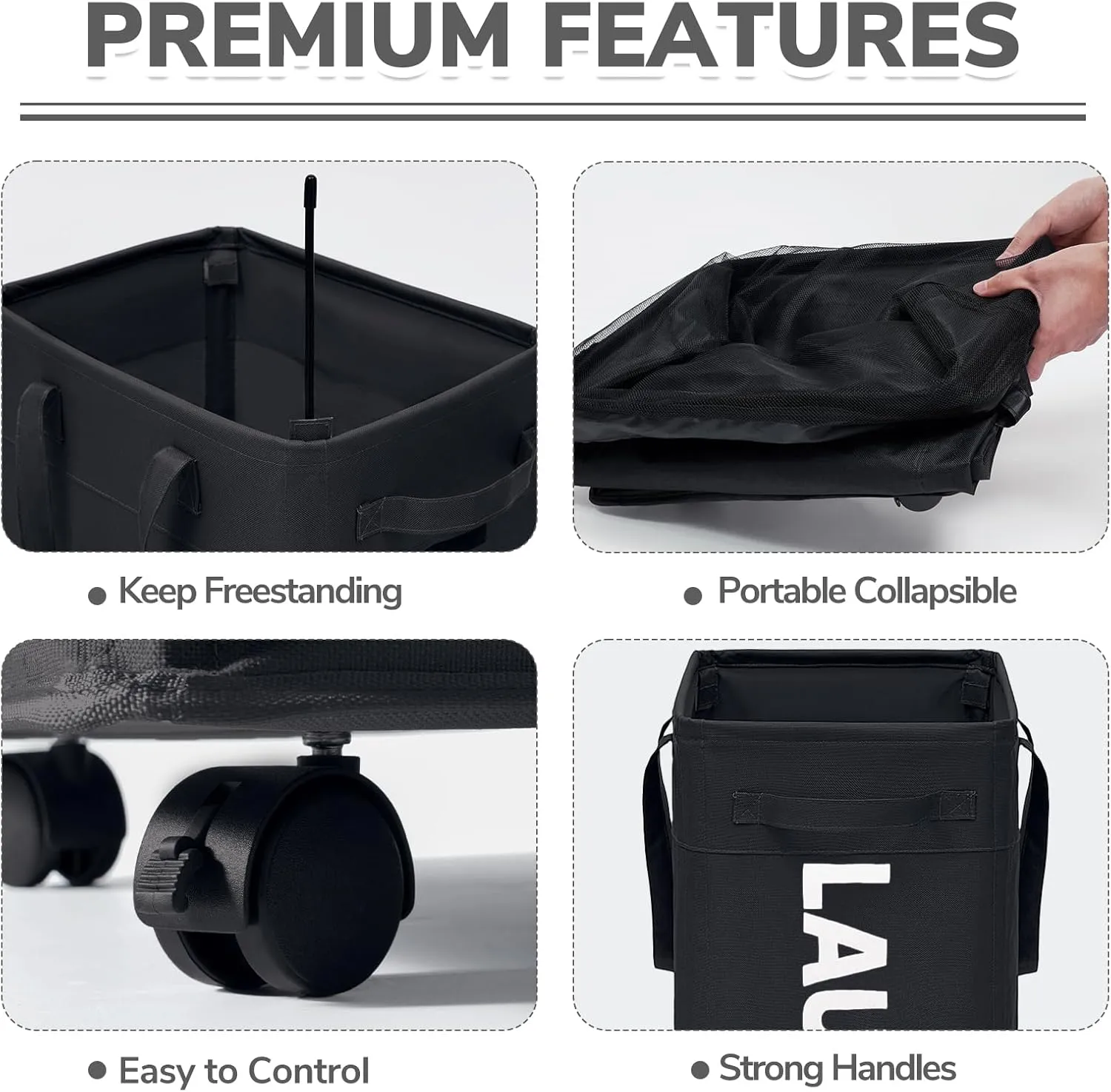 CHICVITA 75L Slim Laundry Hamper with Wheels and Removable Wash Bag, Black Rolling Basket with Handle for Laundry Room