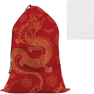 Chinese Dragon Pattern Laundry Bags, Drawstring Closure Dirty Clothes Bag Organizer, Heavy Duty Large Laundry Bag Storage, Rip-Stop Bags for Camp Travel, Machine Washable 24 x 35.8 Inch