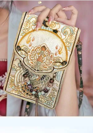 Chinese Traditional Hanfu Purse Girls Tote Bag Women Embroidery Floral Wallet Bucket Handbag Retro Daily Versatile Bag