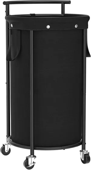 Chrislley 110L Laundry Hamper with Wheels,Rolling Laundry Basket with Removable Bag,Round Iron Laundry Cart with Steel Frame and Handle,Dirty Clothes Hamper Organizer for Dorm,Laundry Room(Black)