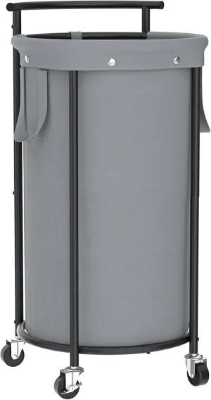 Chrislley 110L Laundry Hamper with Wheels,Rolling Laundry Basket with Removable Bag,Round Iron Laundry Cart with Steel Frame and Handle,Dirty Clothes Hamper Organizer for Dorm,Laundry Room(Grey)