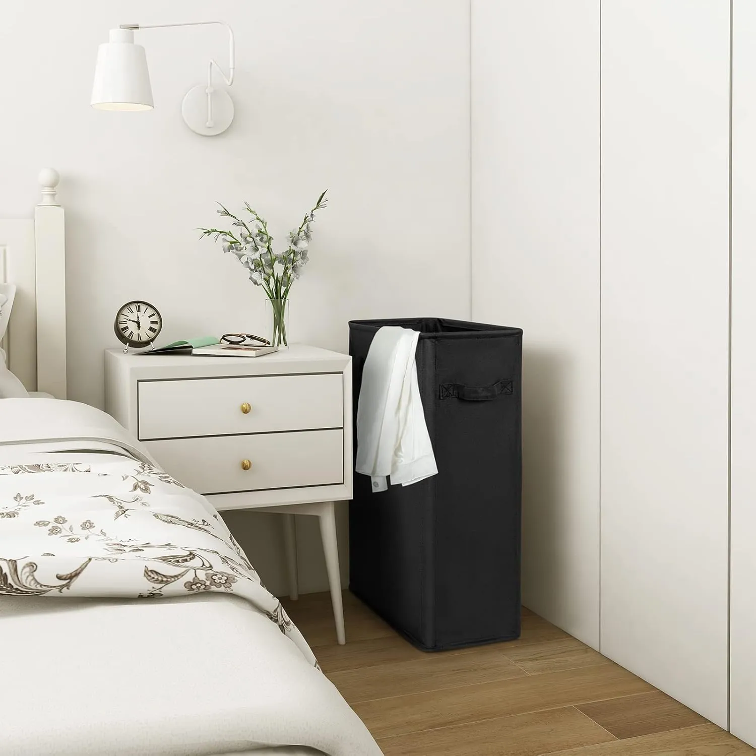 Chrislley 45L Slim Laundry Hamper Narrow Laundry Basket with Handle Foldable Dirty Clothes Portable Skinny Hamper Organizer Storage Bins (22 inches, black)
