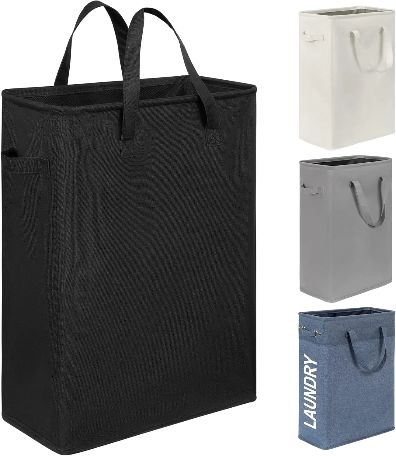 Chrislley 45L Slim Laundry Hamper Narrow Laundry Basket with Handle Foldable Dirty Clothes Portable Skinny Hamper Organizer Storage Bins (22 inches, black)
