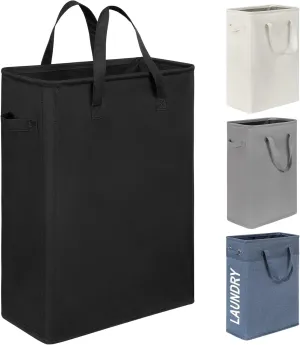 Chrislley 45L Slim Laundry Hamper Narrow Laundry Basket with Handle Foldable Dirty Clothes Portable Skinny Hamper Organizer Storage Bins (22 inches, black)