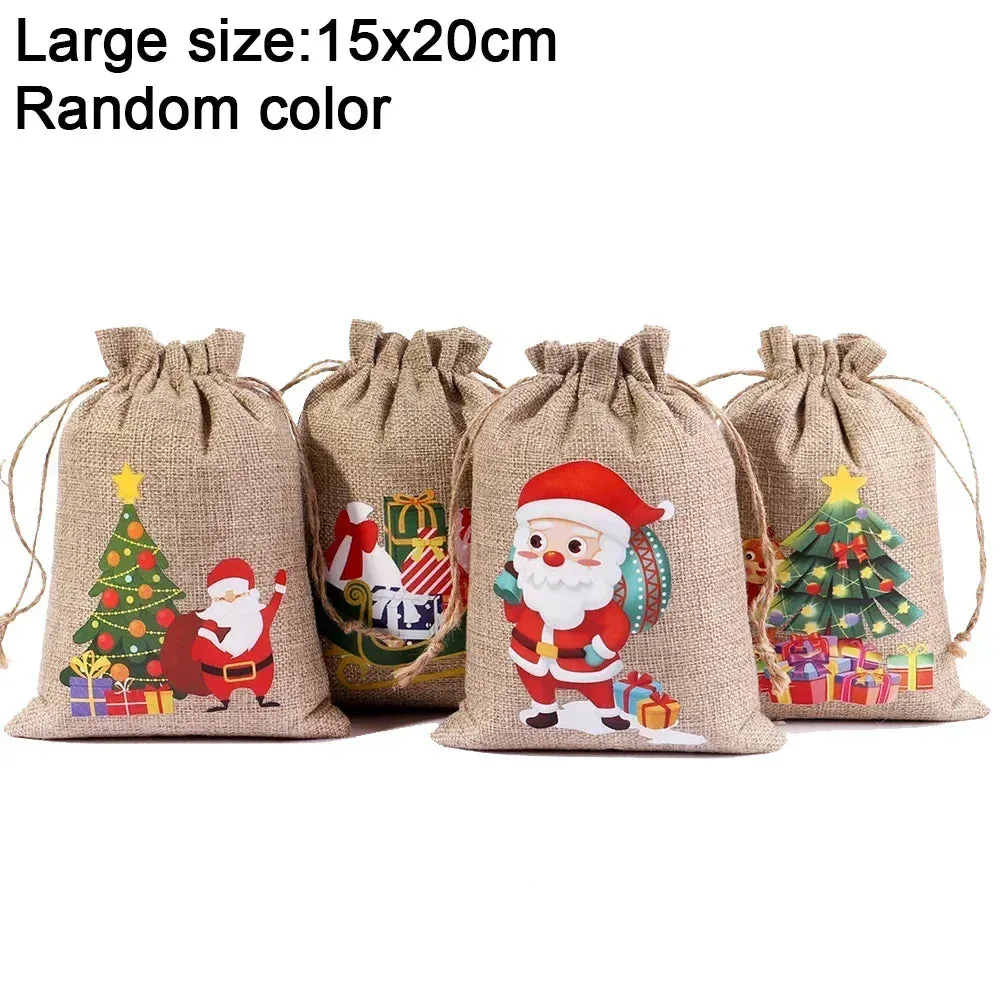 Christmas Linen Drawstring Bags