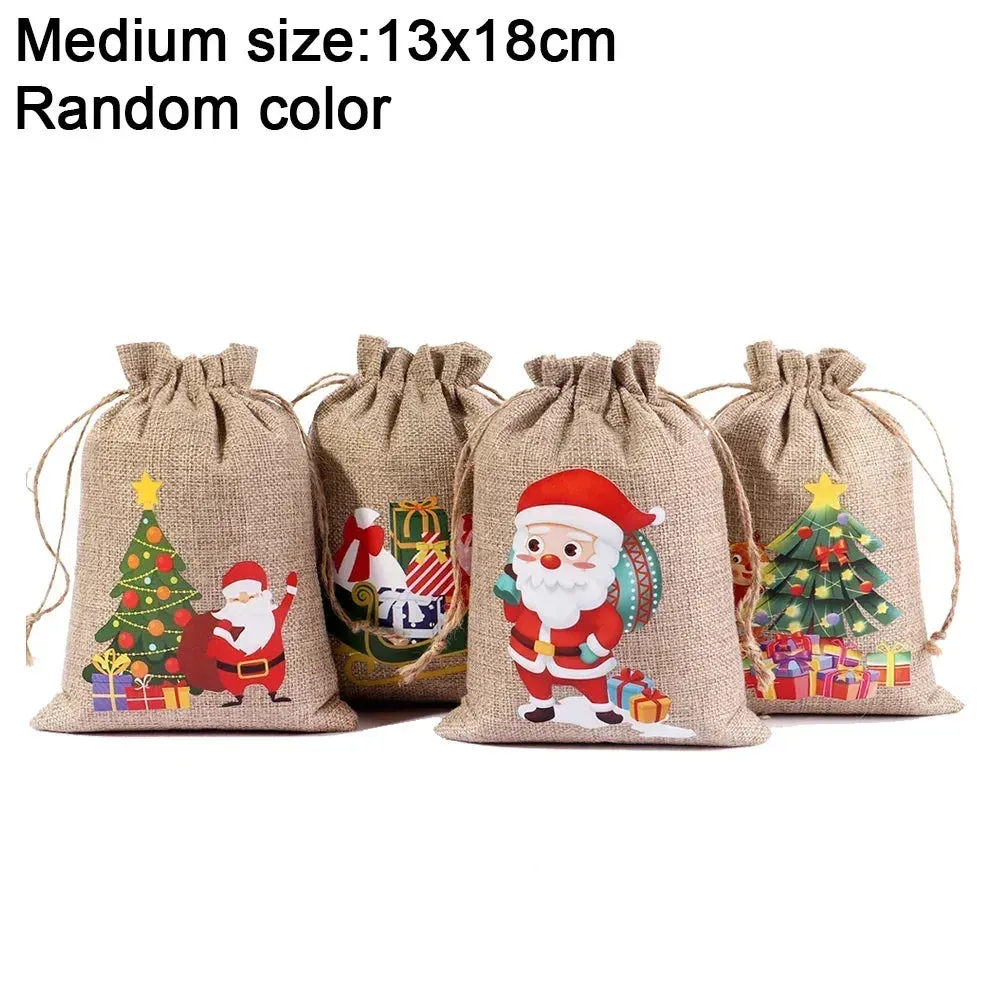 Christmas Linen Drawstring Bags
