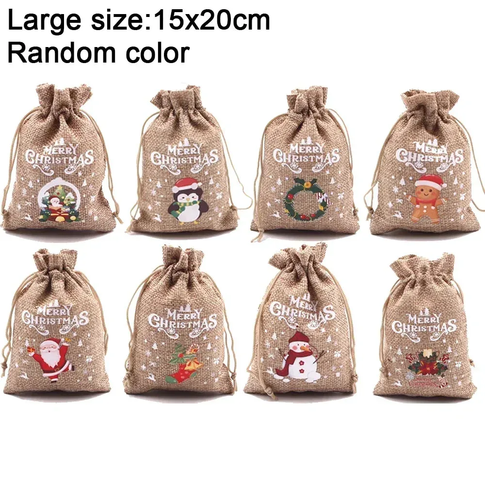 Christmas Linen Drawstring Bags
