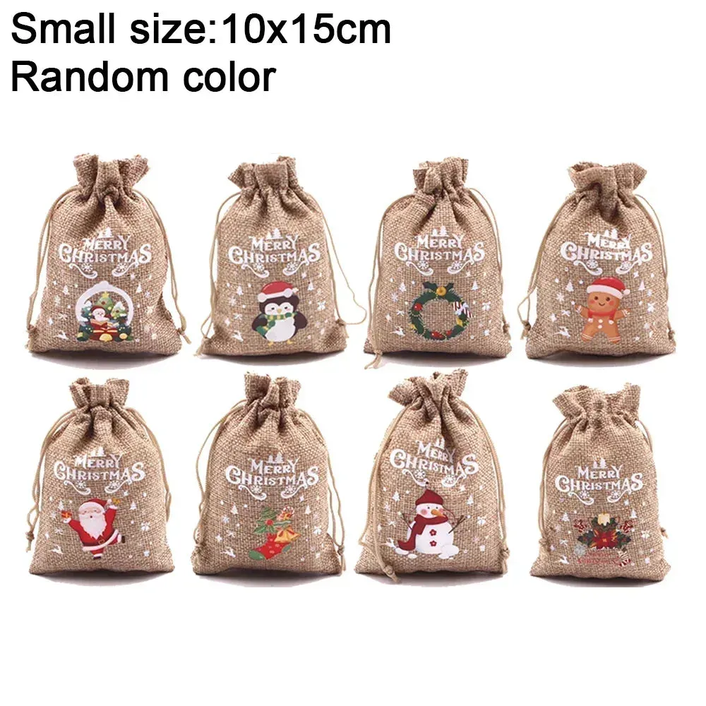 Christmas Linen Drawstring Bags