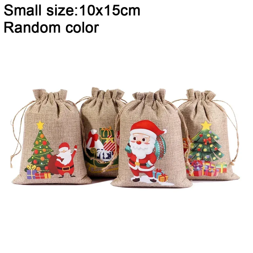Christmas Linen Drawstring Bags