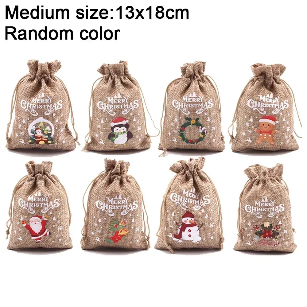 Christmas Linen Drawstring Bags