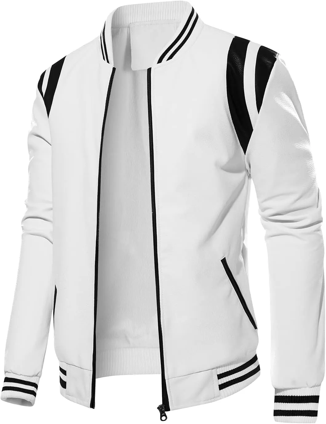 chuida Mens Stand Collar leather jacket Motorcycle Lightweight leather jacket men Faux Leather Bomber Casual Outwear