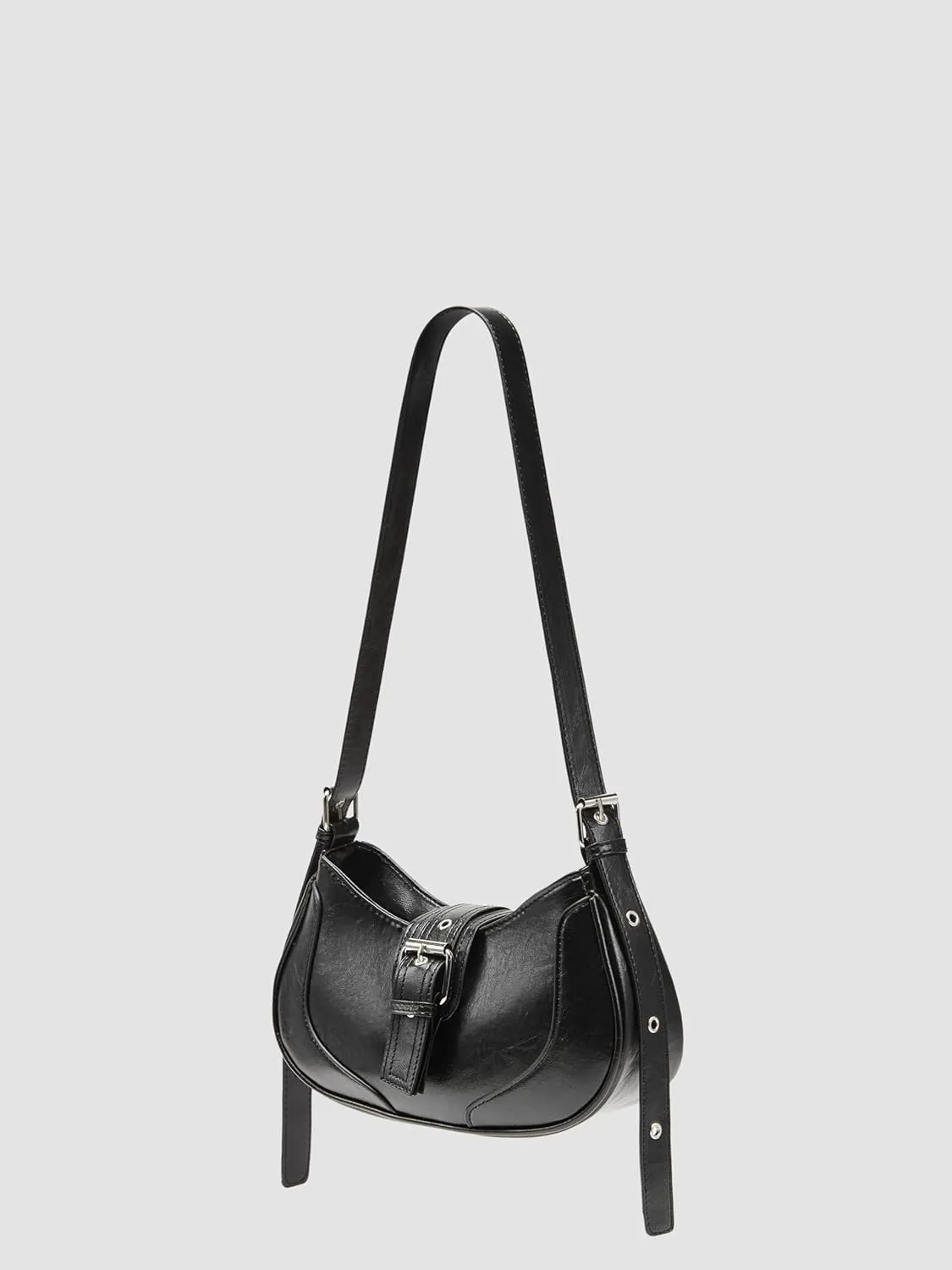 CIDER Distressed Texture Crescent Shape Buckle Decor Shoulder Bag