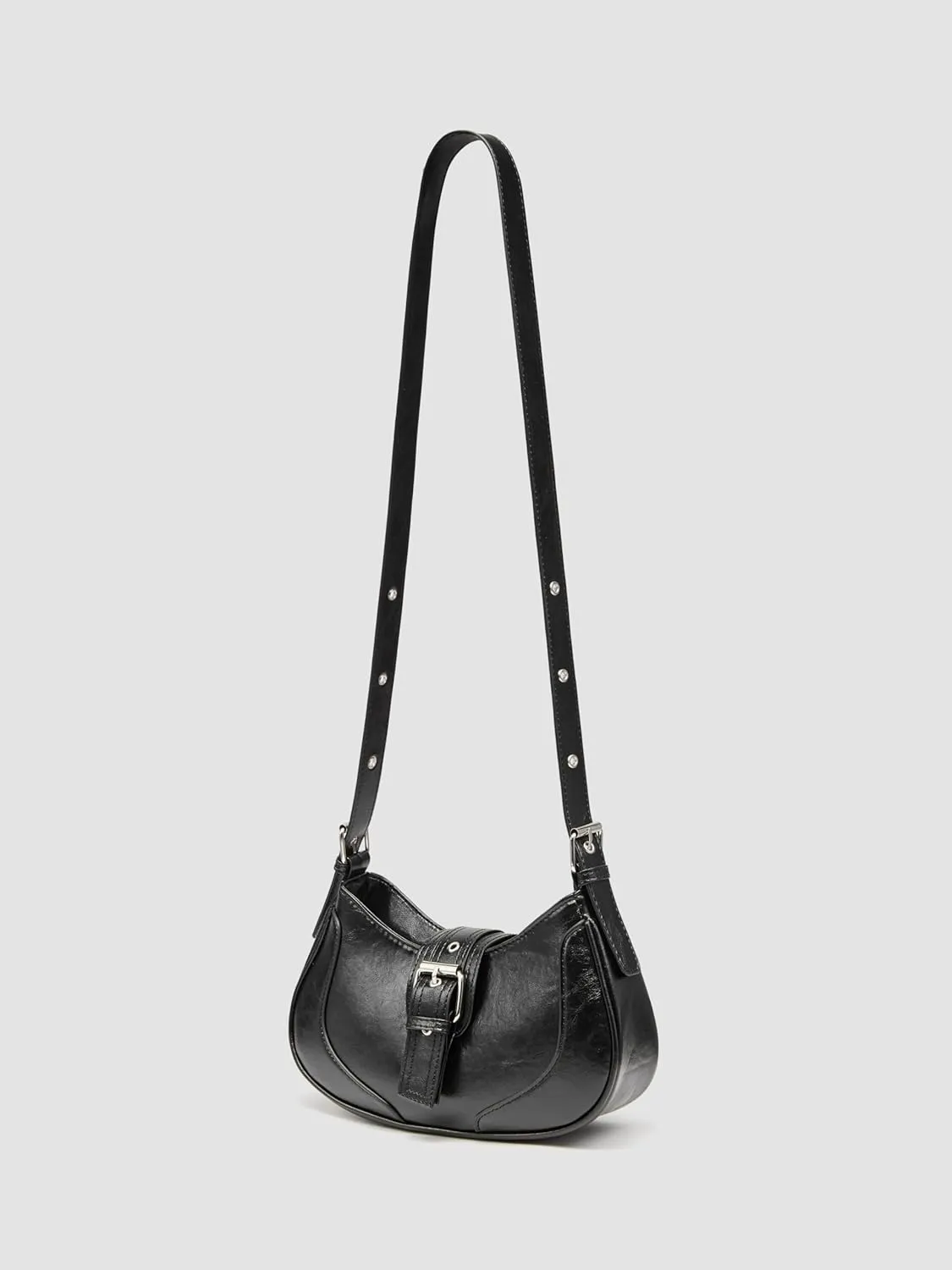 CIDER Distressed Texture Crescent Shape Buckle Decor Shoulder Bag