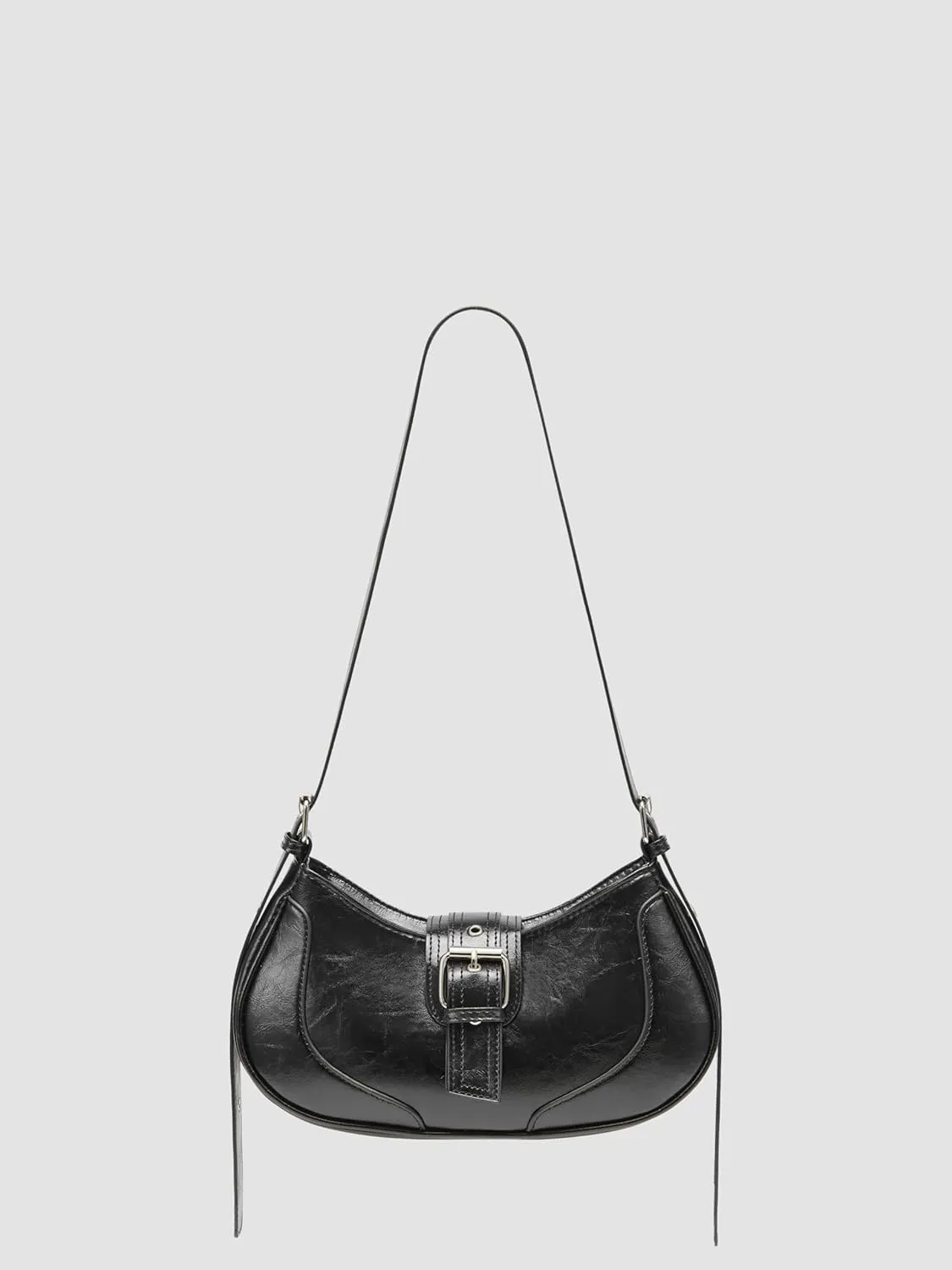 CIDER Distressed Texture Crescent Shape Buckle Decor Shoulder Bag