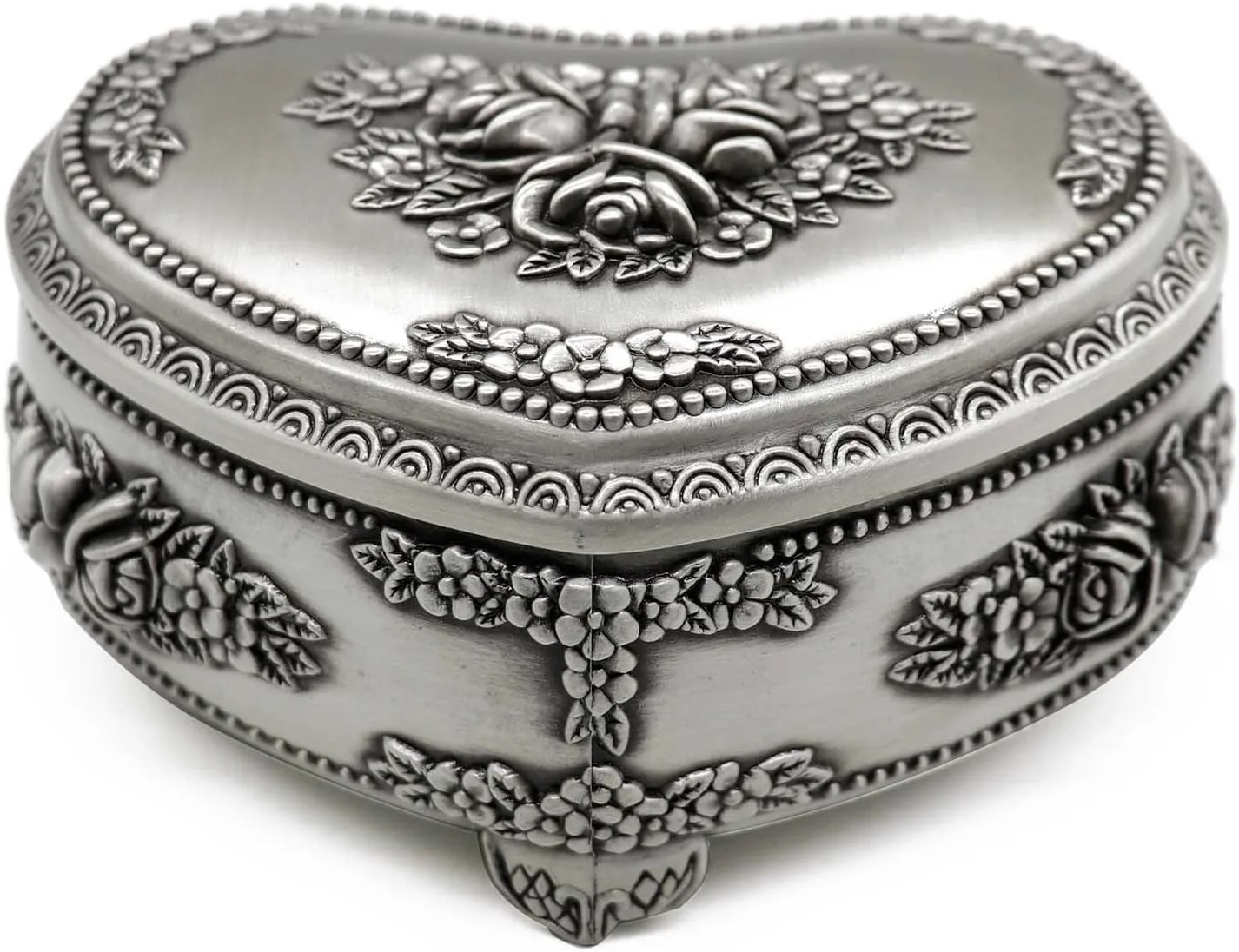 Classic Vintage Heart Shape Metal Jewelry Box Ring Trinket Storage Organizer Chest Christmas Gift, Medium