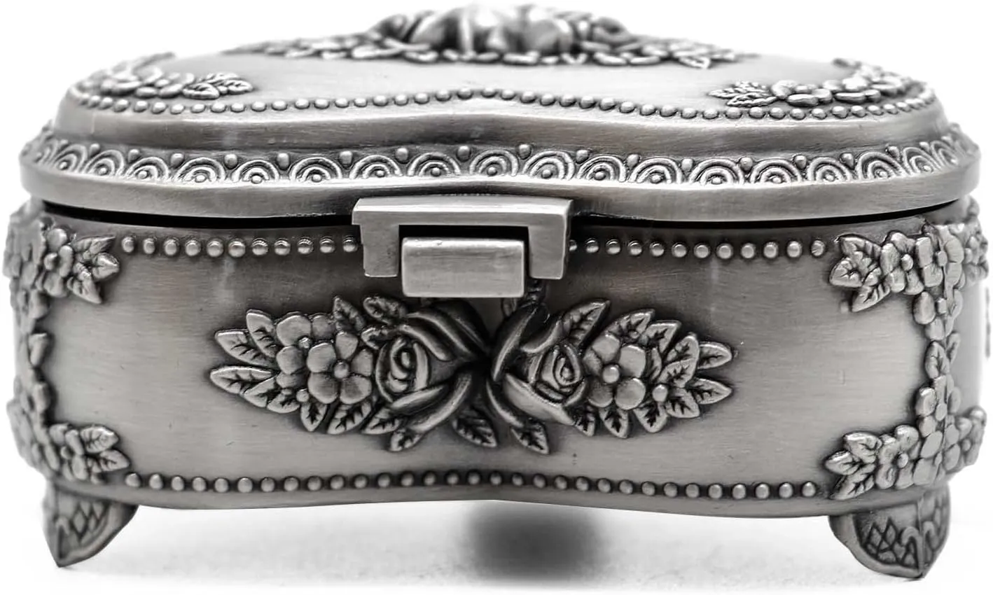 Classic Vintage Heart Shape Metal Jewelry Box Ring Trinket Storage Organizer Chest Christmas Gift, Medium