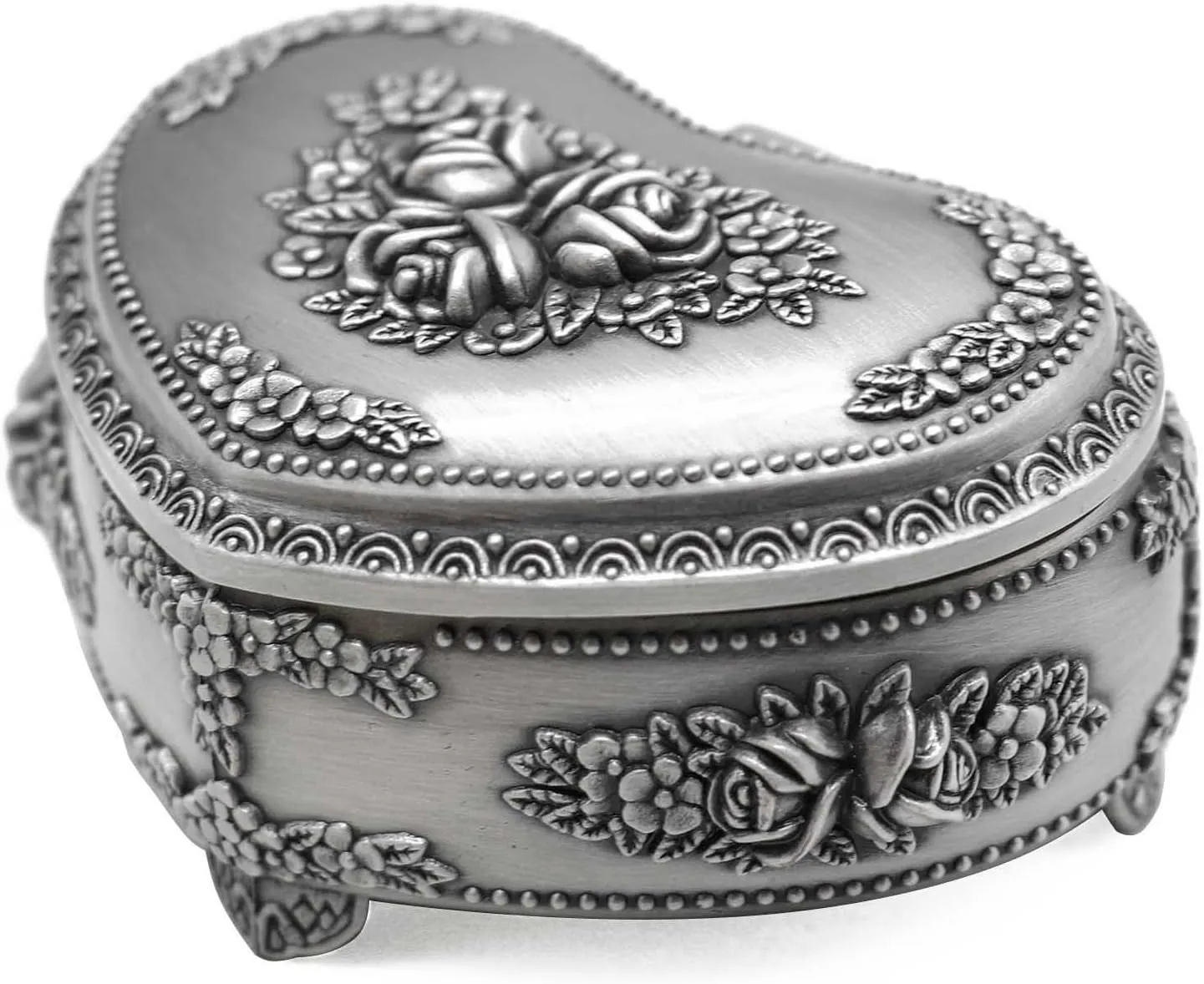 Classic Vintage Heart Shape Metal Jewelry Box Ring Trinket Storage Organizer Chest Christmas Gift, Medium