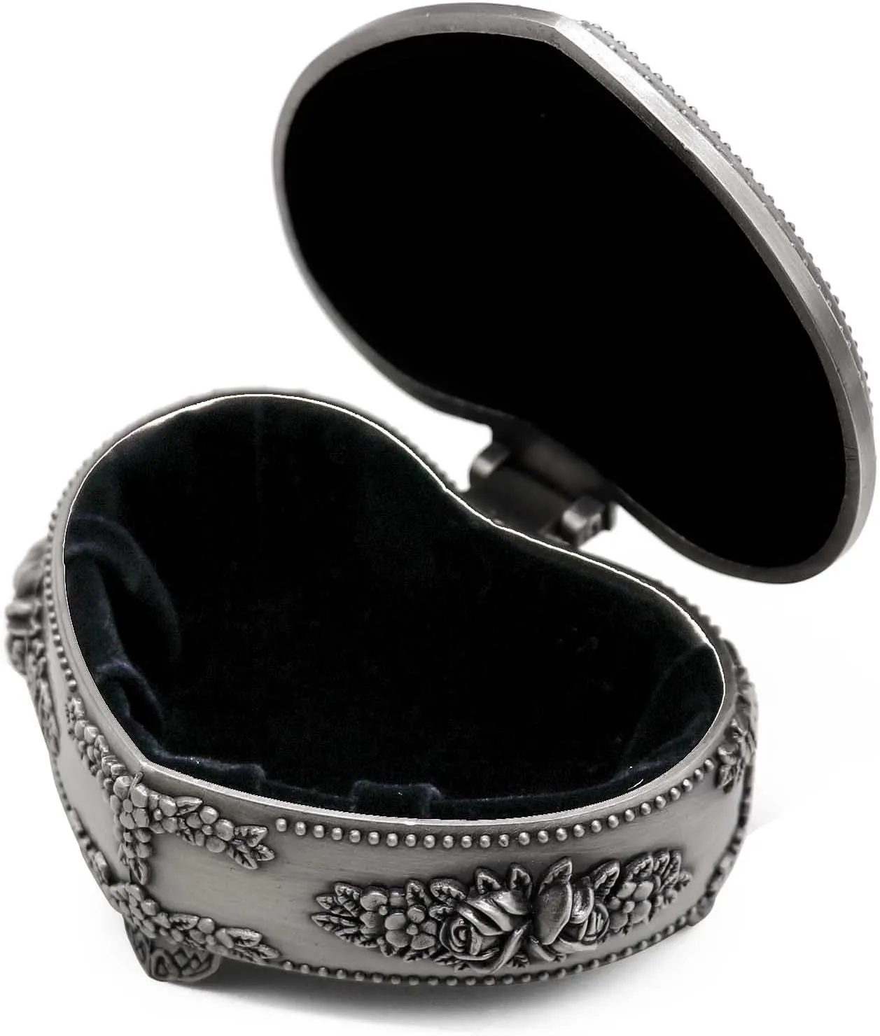 Classic Vintage Heart Shape Metal Jewelry Box Ring Trinket Storage Organizer Chest Christmas Gift, Medium