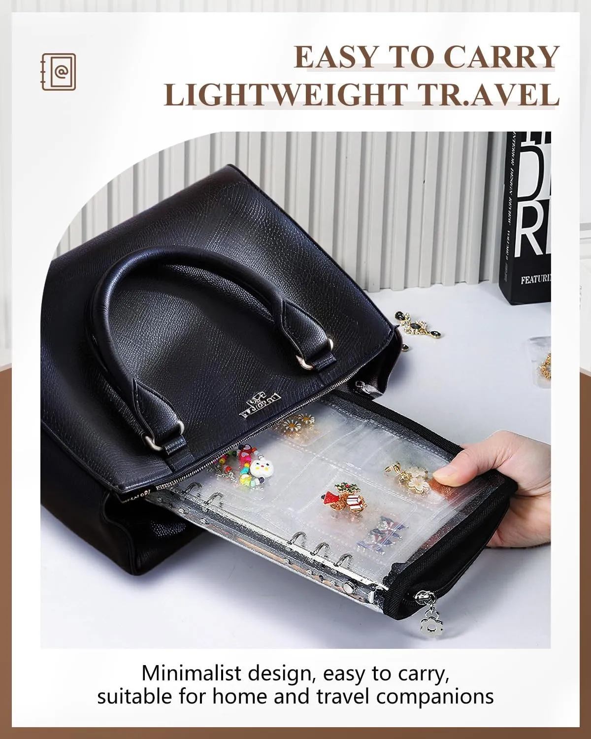 Clear Jewelry Organizer Book Travel Earring Storage Book Transparent Jewelry Storage Case with Zipper Pouch, Black