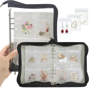 Clear Jewelry Organizer Book Travel Earring Storage Book Transparent Jewelry Storage Case with Zipper Pouch, Black