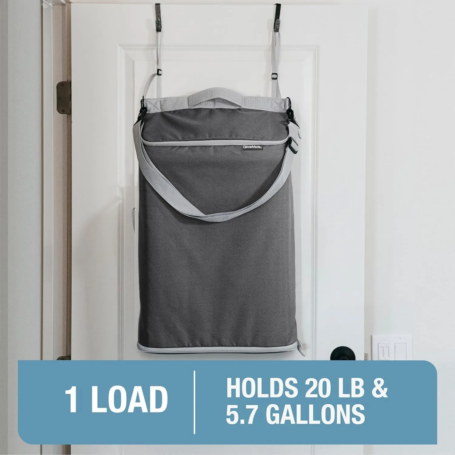 CleverMade Convertible Laundry Hamper Bag - Shadow Gray Stone holds 21.5L / 20 lbs 1 Compartment - Storage with Handles for Home Organization
