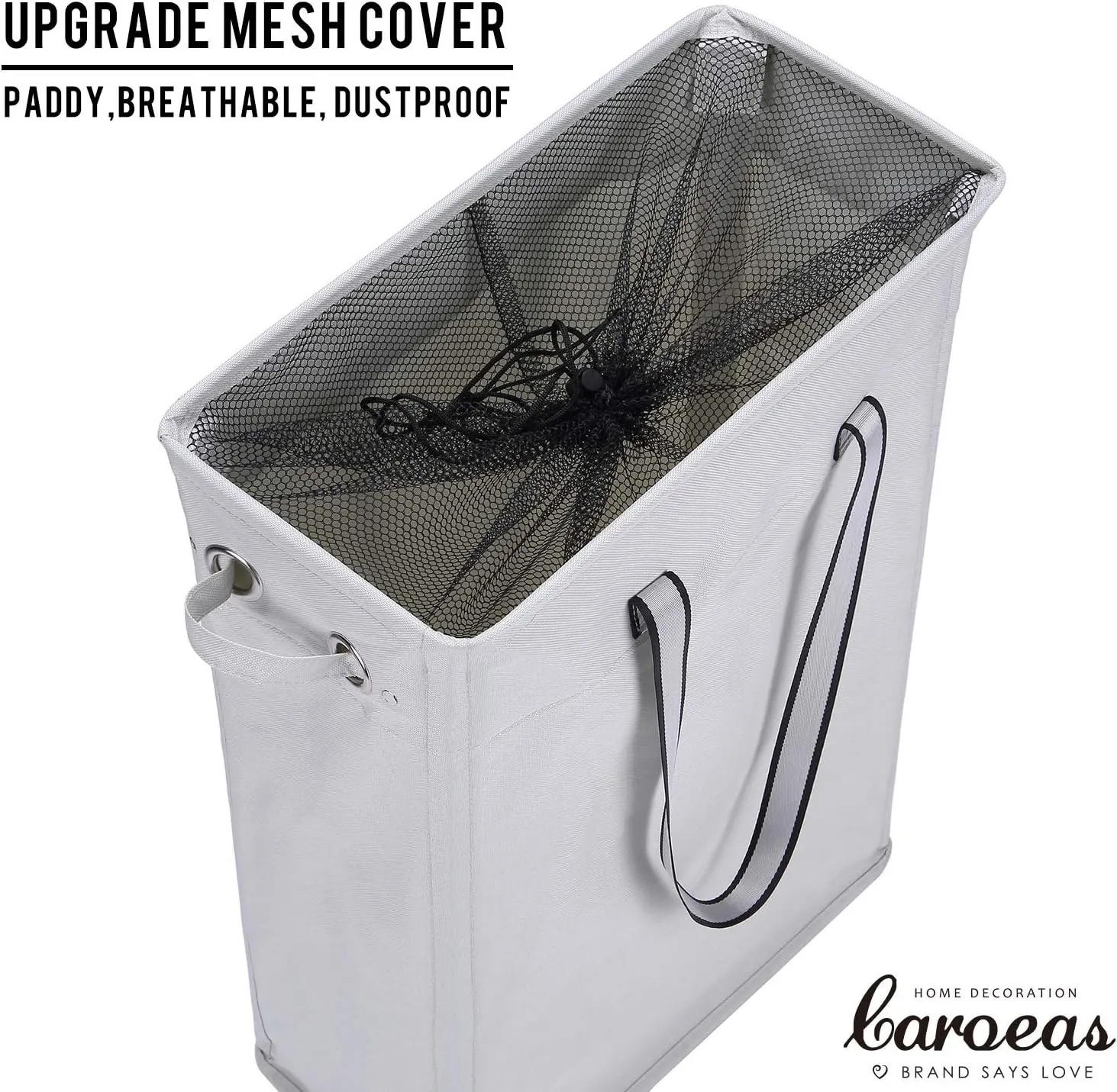 Clothes Basket, Caroeas 24" Handy Hanging Laundry Basket Tall & Slim Hamper Waterproof Laundry Bag Collapsible Travel Laundry Bag with Breathable Mesh Cover & Soft Handle Laundry Hamper (Light Grey)