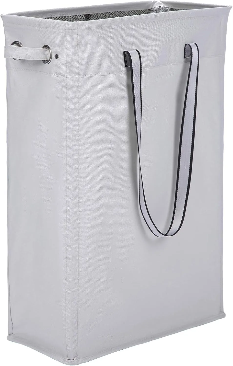 Clothes Basket, Caroeas 24" Handy Hanging Laundry Basket Tall & Slim Hamper Waterproof Laundry Bag Collapsible Travel Laundry Bag with Breathable Mesh Cover & Soft Handle Laundry Hamper (Light Grey)