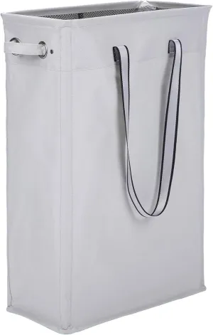 Clothes Basket, Caroeas 24" Handy Hanging Laundry Basket Tall & Slim Hamper Waterproof Laundry Bag Collapsible Travel Laundry Bag with Breathable Mesh Cover & Soft Handle Laundry Hamper (Light Grey)