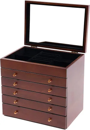 CNCEST 6 Layers Wooden Jewelry Storage Box with Mirror and Lock for Jewelries, Ring, Necklace and Watches (6-Layer)