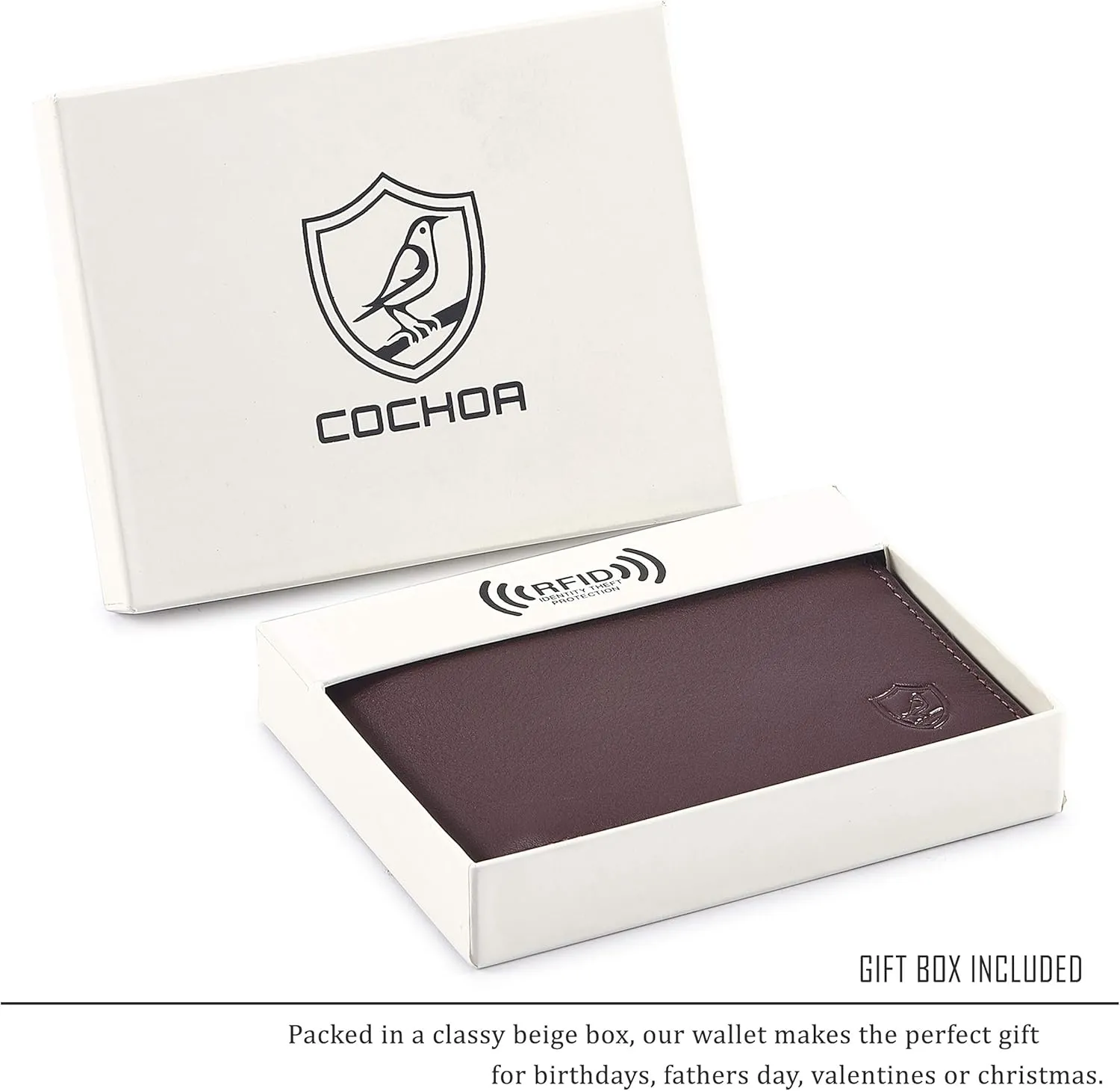 Cochoa Wallet for Men's RFID Blocking Real Leather Bifold Stylish 2 ID Window in Gift Box