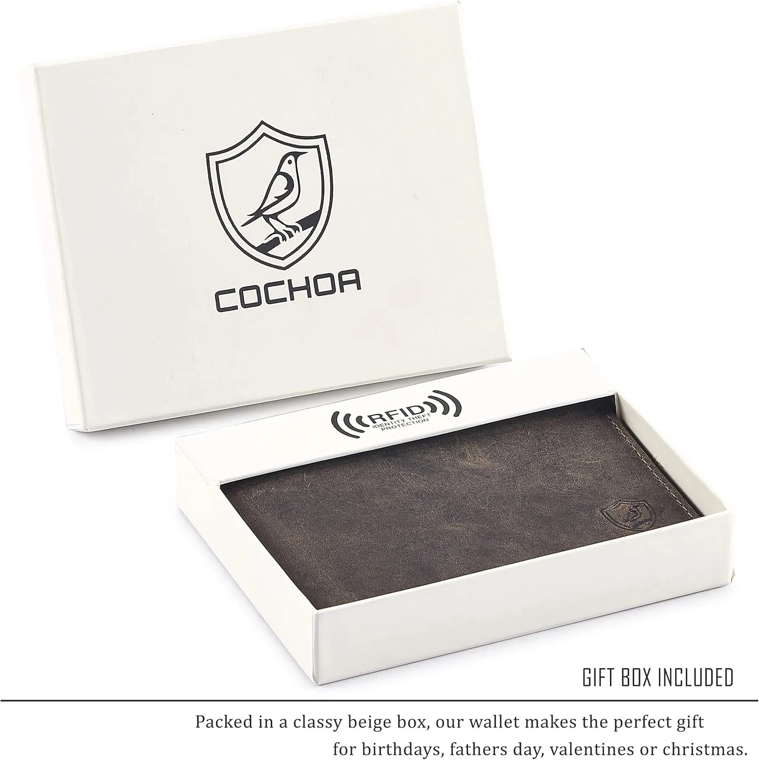 Cochoa Wallet for Men's RFID Blocking Real Leather Bifold Stylish 2 ID Window in Gift Box