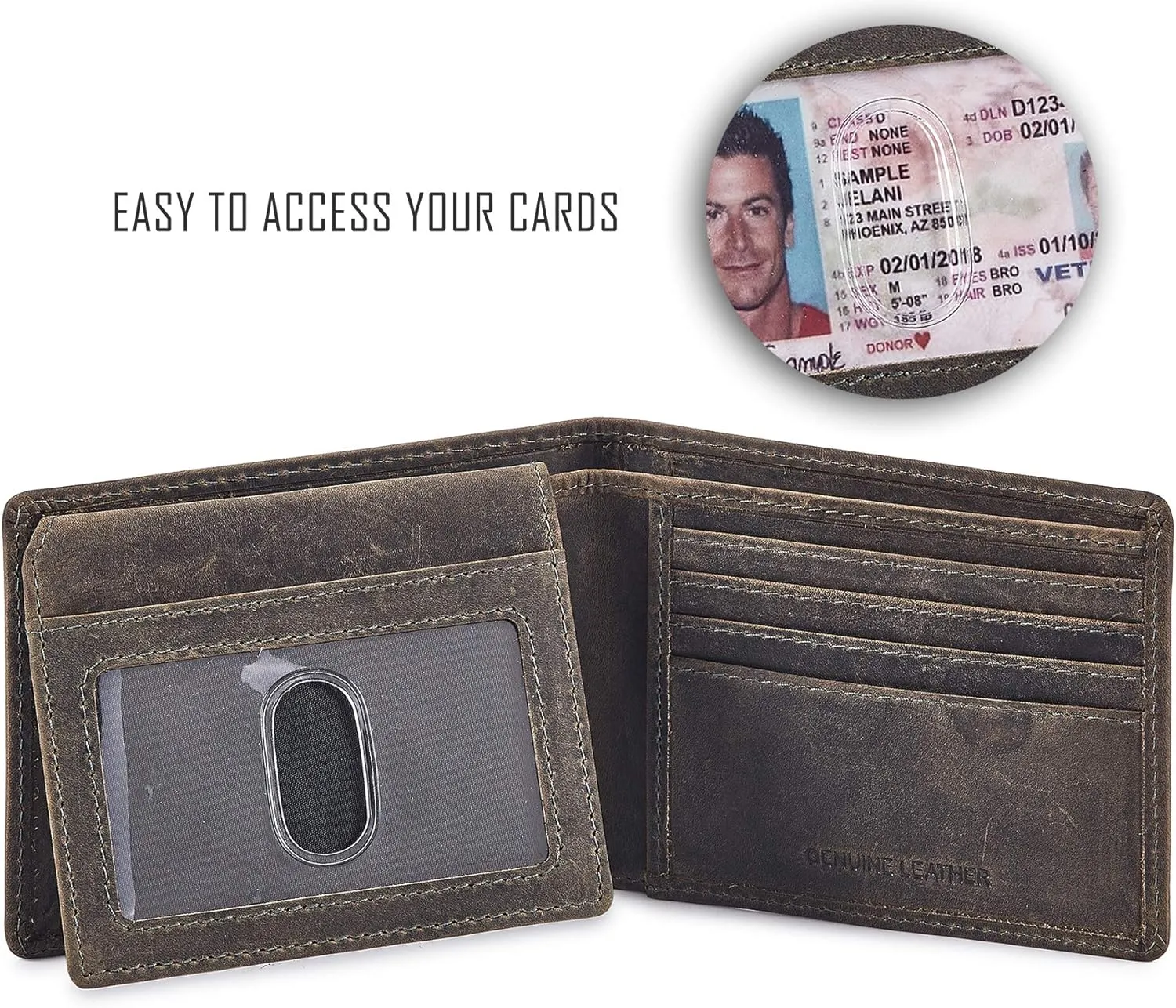 Cochoa Wallet for Men's RFID Blocking Real Leather Bifold Stylish 2 ID Window in Gift Box