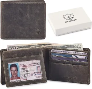 Cochoa Wallet for Men's RFID Blocking Real Leather Bifold Stylish 2 ID Window in Gift Box