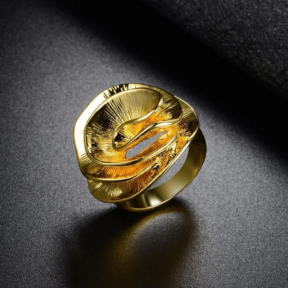 Cocktail Rings for Women Fashion 18K Gold Plated & Silver Flower Statement Ring Wedding Engagement Party Jewelry Gift